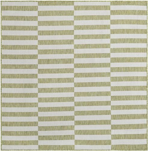 Unique Loom Outdoor Striped Collection Area Rug - Striped (5' 1" Square Green/Ivory) - Image 2