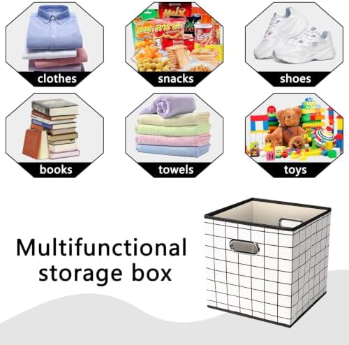 Fabric Cubby Storage Bins,13x13x13 Inches,Cube Organizer Bin Foldable Storage Boxes with Dual Handles Fabric Organizer Box and collapsible Storage basket,Set of 3,White grid - Image 3