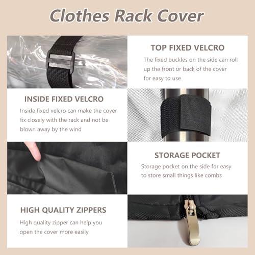 Rileytee Garment Rack Cover,600D Heavy Duty Waterproof Clothing Rack Cover,Clothes Rack Cover with Zipper for Metal Garment Rack(Black,46"W x 18"D x 80"H,Cover Only） - Image 5