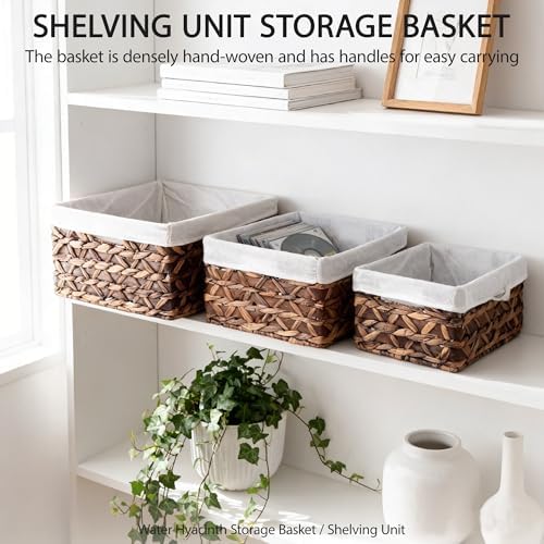 Small Wicker Rectangle Basket,Natural Water Hyacinth Baskets Set of 3 - Image 2