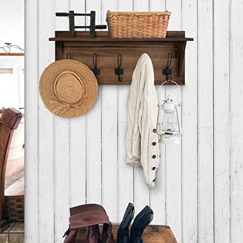 HBCY Creations Rustic Brown Solid Wood Wall Mounted Coat Rack with Shelf, 5 Hooks, 24" Long - Kitchen, Mudroom, Entryway, Bathroom - Includes Mounting Hardware, Coat Hanger, Dog Leash Hooks - Image 4