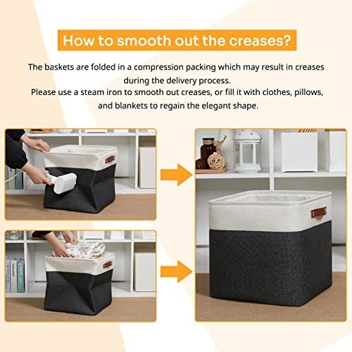 DULLEMELO Storage Baskets, 13 Inch Cube Storage Bins for Shelves Closet Storage, Foldable Linen Closet Organizers Storage Baskets for Closet Storage (4 Pack - 13" White&Black) - Image 5