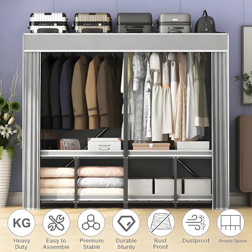95% Assembled Heavy Duty Garmen Clothes Rack, 59" Lx68 H Freestanding Flodable Strong Portable Clothing Rracks with Cover,Black - Image 3
