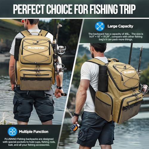 PLUSINNO Cooler Fishing Backpack with Rod Holders 45L Large Water-resistant Fishing Tackle bag Store Fishing Gear Fishing Gifts for Men Father - Image 7
