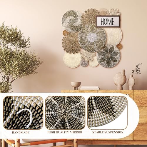 Xuhal 15 Pcs Boho Wall Basket Decor Handcrafted Seagrass Woven Wall Basket Rustic Round Woven Hanging Art for Home Farmhouse Kitchen Table Living Room(Elegant Style) - Image 4