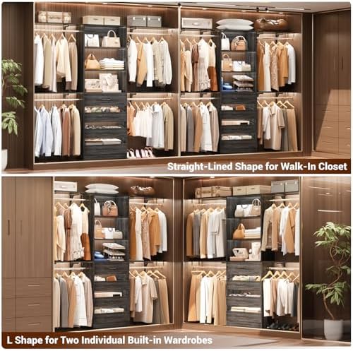 Aheaplus Closet System, Wood Closet Organizer System with Drawers,Black Oak - Image 4