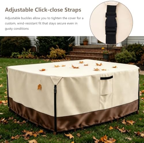 Outdoor Furniture Covers, 600D Heavy Duty Waterproof Outdoor Dining Table and Chairs Cover — 126L x 74W x 28H inch, All-Weather Protection Patio Furniture Cover, Beige - Image 6