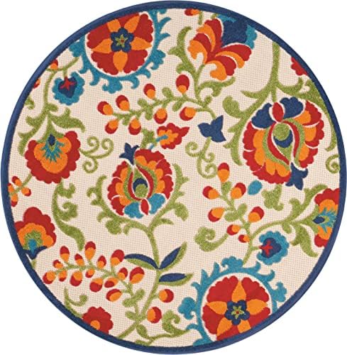Nourison Home Aloha Multicolor 4' x Round Area Rug - Easy Clean, Non Shedding, Bed Room, Living Room, Dining Room, Kitchen (4' x Round) - Image 3