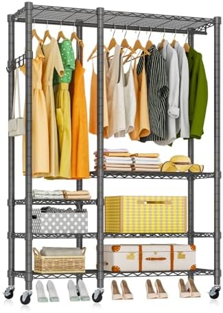 5 Tiers Wheel Portable Heavy Duty Garment Rack by EXGLOBOL
