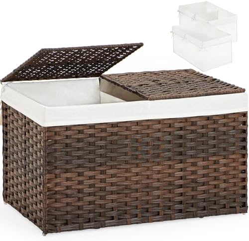 SETVSON Storage Basket with Lid, 2-Lid PE Rattan Storage Bin, Brown by SETVSON