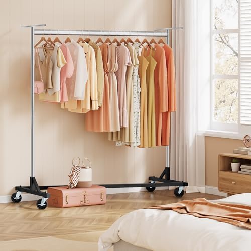 Hoctieon Z Clothes Rack with Cover, Metal Heavy Duty Clothing Rack, Rolling Garment Rack with Wheels, with Dustproof Cover Waterproof Protector, with 2 Durable Zippers, for Hanging Clothes, Chrome - Image 2