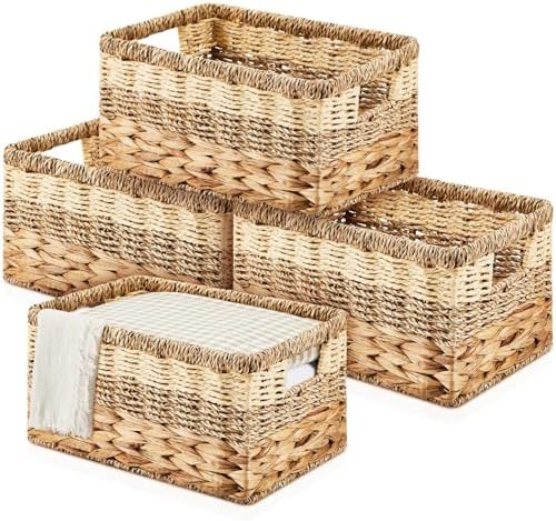 Suzile 4 Pack Wicker Storage Baskets, Water Hyacinth Seagrass, M by Suzile