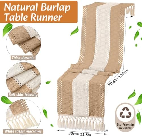 6 Sets Boho Placemat Table Runner Napkin Rings, Neutral, 12x72 - Image 3