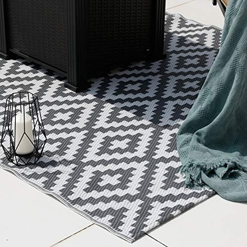 NUU GARDEN Outdoor Rug Plaid Reversible Mats Modern Area Rugs, Plastic Straw Rug, Large Floor Mat and Rug for Outdoors, RV, Backyard, Deck, Picnic, Beach, Grey and White, 5 * 7 ft - Image 6