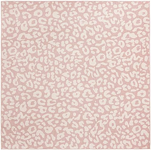 Unique Loom Outdoor Safari Collection Area Rug - Leopard (10' Square, Pink Ivory/Ivory) - Image 2