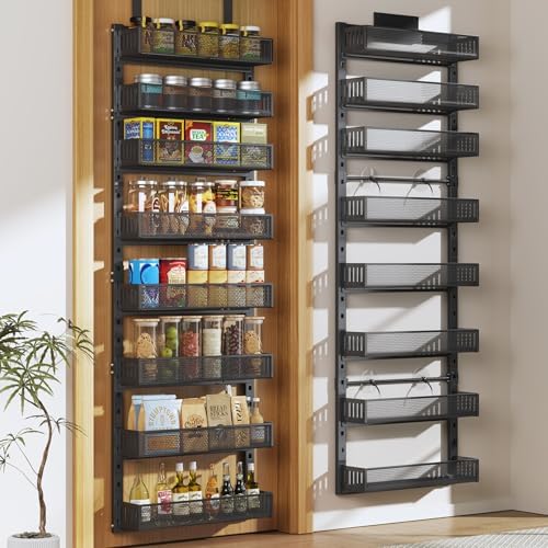 Pantry Door Organizers and Storage, 8-Tier Large Metal Heavy-Duty Frame Over the Door Spice Rack, 2 in 1 Wall-Mounted or Hanging shelf for Kitchen, Bathroom, Laundry Room, Bedroom, Closet &Nursery by DAOTENGQL