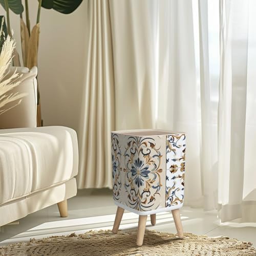 Small Trash Can with Lid Seamless Azulejo tile Portuguese Spain decor Ceramic tile Victorian Wastebasket with Press Cover Dog Proof Garbage Can Waste Bin for Kitchen Bathroom Nursery 2.6 Gallon - Image 5
