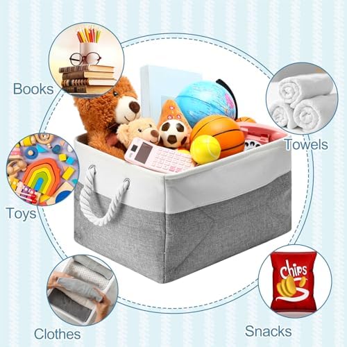 FoldTier 10 Pack Large Collapsible Fabric Storage Baskets with Handles Decorative Storage Bins for Organizing Shelves Toys Clothes(White & Gray,16 x 12 x 10 Inches) - Image 5