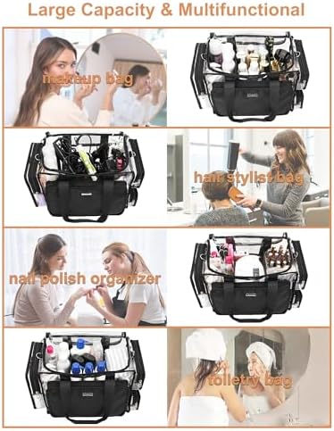 Relavel Clear Makeup Bag Extra Large Makeup Artist Kit Set, Cosmetic Storage Organizer Hair Stylist Traveling Bag, Transparent Tote Duffle Beach Toiletry Bag with Adjustable Dividers & Shoulder Strap - Image 5