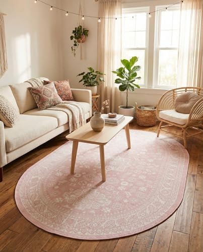 Rugs.com - Outdoor Aztec Rug – 5' 3 x 8' Oval Pink Washable Indoor/Outdoor Rug – Perfect for Patios, Decks, and Porches - Image 4