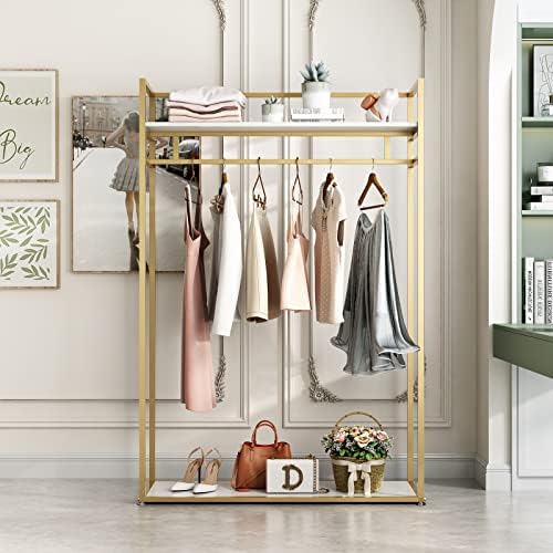 Heavy Duty Clothing Rack with Shelves for Hanging Clothing, Gold Metal Freestanding Garment Rack for Retail Display (47.24" L) - Image 4