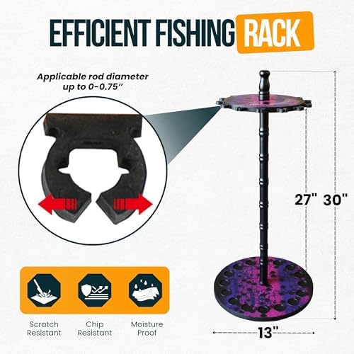 Rush Creek Creations | Round Spinning Fishing Rod Holder for 16 Freshwater Fishing Poles, Fishing Gear, and Fishing Accessories | Fishing Rod Rack with 16 Fishing Rod Clips for Garage Organization - Image 3