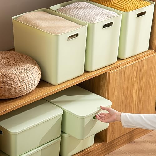 4 pack large plastic White storage bins with Lids, Toy Box Chest with Handle，Organizer Containers Baskets for Baby,Nursery，Shelves，Playroom, Bedroom，Office,Closet，home (Light Green, 4M) - Image 2