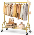 EAGMAK Heavy Duty Clothes Rack Load 420 LBS, Rolling Garment Rack with Lockable Wheels, Standing Metal Clothing Rack, Portable Wardrobe Sturdy Coat Rack for Hanging Clothes (Gold, 47.2″×18.9″×63″) by EAGMAK