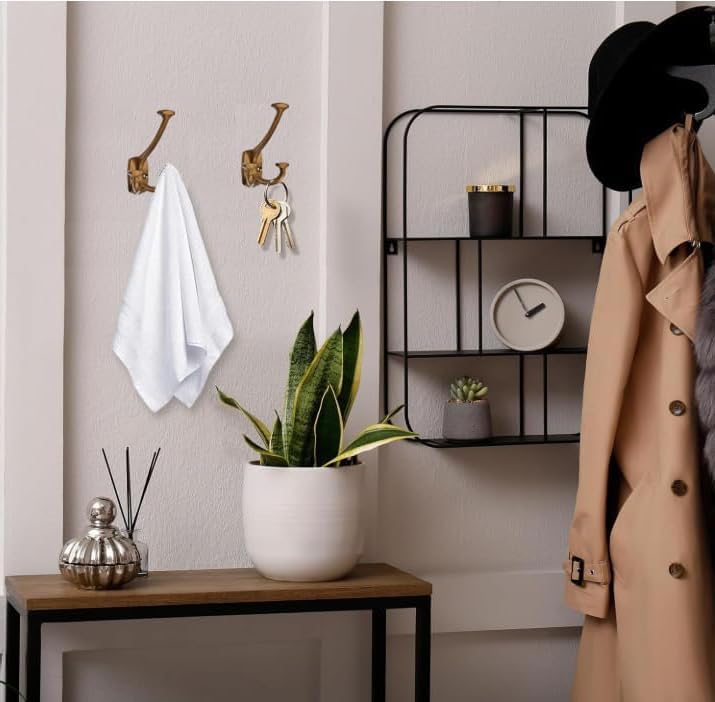 10 Pack Antique Brass Hooks Large Wall Mounted Solid Heavy-Duty Decorative Double-Sided Coat Hooks for Triple Coat Hook Towels Coats Robes Towels Bag Bathroom Three Prong Coat Hook - Image 3
