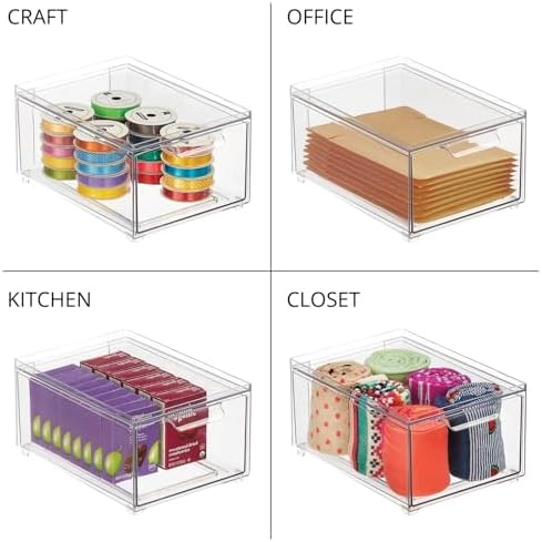 mDesign Plastic Bathroom Organizer Bin w/Pull Out Drawer - Slim Stackable Storage Container for Bathroom Accessories - Perfect for Organizing Bathroom Cabinet - Lumiere Collection - 8 Pack - Clear - Image 7
