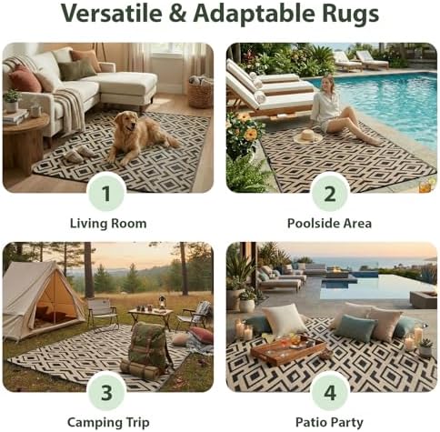 wikiwiki Outdoor Rug, 9x18ft Waterproof Reversible Mat Indoor Outdoor Rugs Carpet, Small Area Rug Plastic Straw Rug for Patio Deck Balcony Pool RV Camping Beach Picnic, Black & Beige, Rugscape Series - Image 7