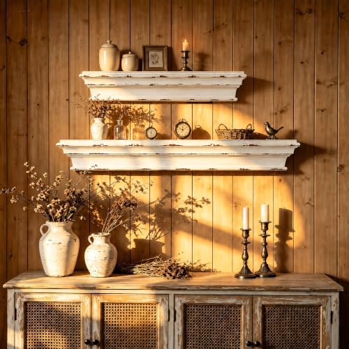 23.6 Inch Distressed White Wall Shelf, Rustic Farmhouse Floating Shelf - Image 3