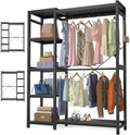 Homykic Bamboo Clothing Rack with 7 Adjustable Shelves, 2 Hang Rods, Black by Homykic