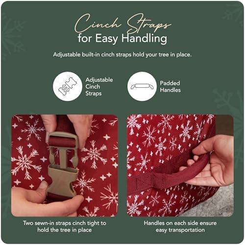 Covermates Christmas Tree Cinch Bag, 60" W x 24" D x 24" H, Red Snowflake - Image 5