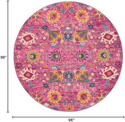 Nourison Home Passion Fuchsia 8' x Round Area Rug, Boho, Moroccan, Bed Room, Living Room, Dining Room, Kitchen, Easy Cleaning, Non Shedding, (8' Round) - Image 2