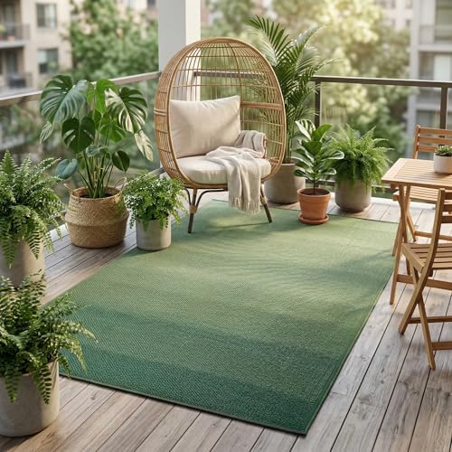 Fab Habitat Ombre Outdoor Rug - Waterproof, Fade Resistant, Crease-Free - Premium Recycled Plastic - Striped - Patio, Porch, Deck, Balcony - Big Sur - Green - 6 x 9 ft by FabHabitat