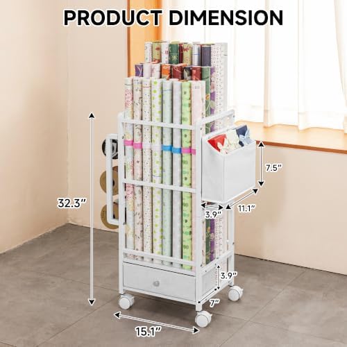 Aquzee Wrapping Paper Storage, Adjustable Gift Wrap Station with Drawer - Image 3