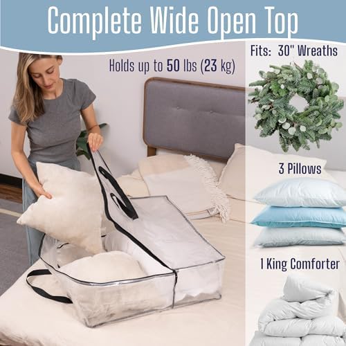VENO 10-Pack Clear Moving & Storage Bag Bundle: Includes 6 Heavy Duty Moving Bags and 4 (30") Wreath Storage Totes for Clothes, Bedding, and College Dorm Essentials - Image 4