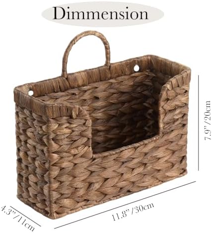 Set of 2 Coffee Water Hyacinth Hanging Baskets with Handle, Wall Baskets Storage, Wall Mounted Organizer, Magazine Holder Magazine Basket, Farmhouse Baskets for Flowers/Magazine/Fruit Storage - Image 2