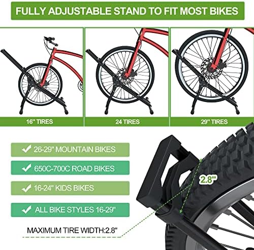 RELIANCER 3 Adjustable Bike Storage Stand,Bicycle Floor Parking Rack,Steady Bike Wheel Holder Fit All Mountain & Road Bikes,Indoor Outdoor Cycling Storage Organizer,Apartment Garage Cycle Tires Holder - Image 3