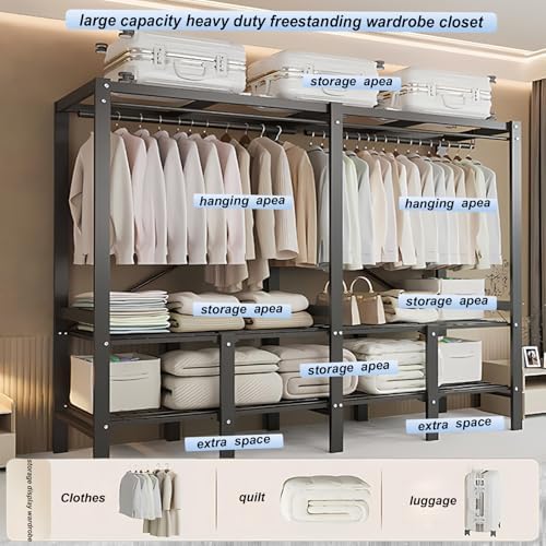 95.3in Heavy Duty Foldable Wardrobe with Cover, Load 1200lbs Grey - Image 5