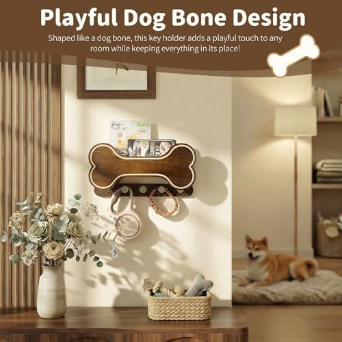 MTERSN Dog Leash Holder Wall Mount for Cute Dog Themed Decor, Dark Brown - Image 6