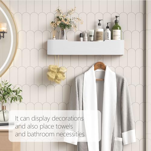 Coat Rack Wall Mount with Hidden Hooks Modern Key Holder Wood Entryway Hook with Shelf for Bedroom Kitchen Hallway Bathroom Designed for Hanging Coats Hats Bags Towels Dog Leashe(White,5 Hooks) - Image 6