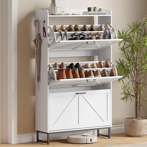 Xixini Shoe Storage Cabinet with 3 Flip Drawers, Entryway Shoe Rack, White by Xixini