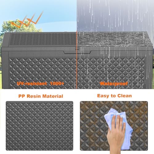Vixzen 100 Gallon Deck Boxes Outdoor Waterproof, Lockbale Outdoor Storage Box for Patio Cushions Storage Furniture, Garden Tools, Pool Supplies, Weatherproof and UV Resistant (Black, 100 Gallon) - Image 7