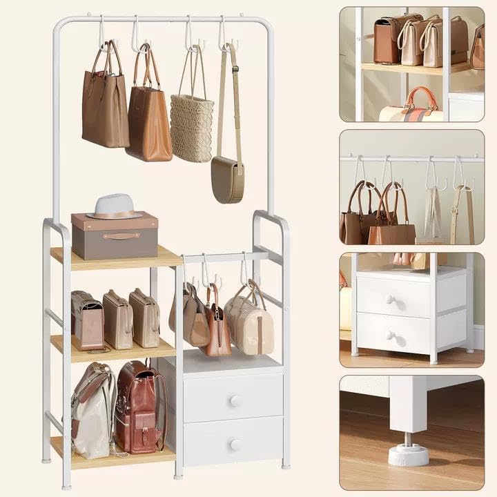 HOOBRO 3-Tier Tall Purse Organizer with Hooks & Drawers - Image 6