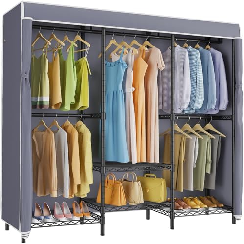 VIPEK V5C SE Covered Garment Rack Heavy Duty Clothes Rack with Cover and Adjustable Shelves, Freestanding Portable Closet Racks Clothes Storage Wardrobe Closets, Black Clothing Racks with Grey Cover by VIPEK