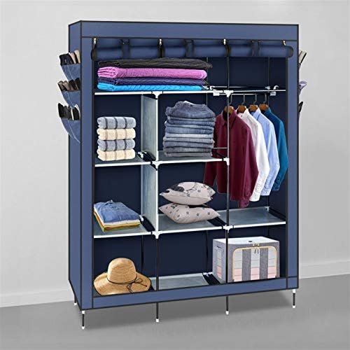 Knocbel Closet Organizer Freestanding Clothes Garment Rack Portable Closets Non-Woven Fabric Cover Wardrobe with Storage Shelves & Hanging Rod, 50" W x 17.7" D x 69" H Dark Blue by Knocbel