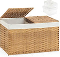SETVSON Storage Basket with Lid, 2-Lid PE Rattan Storage Bin, Natural by SETVSON