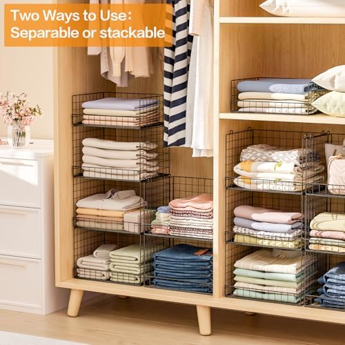 4 Tier Stackable Closet Organizers and Storage Shelves, Foldable Closet Shelf Organizer System, Stackable Storage Bins Drawers for Clothes Organizer System, Black（Patent No. 30022416） - Image 5